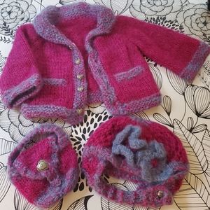 Handmade sweater, hat, and purse set